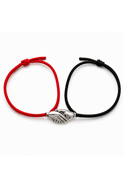U&Gi Moda Hand-Holding Couple Bracelet – Adjustable Red and Black String Love...