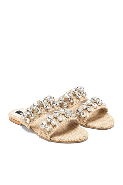 Dedos Women's Stone Embroidered Double Strap Round Toe Casual Luxury Slippers...