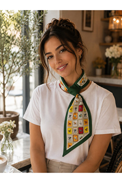 nehir eşarp Minimal Horse Pattern Threaded Neck Tie Scarf