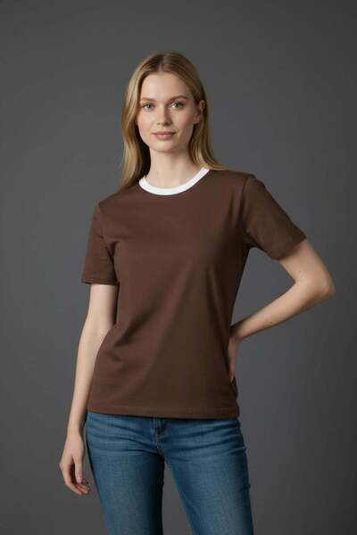 Piyera Women's Crew Neck Brown T-Shirt - 7943