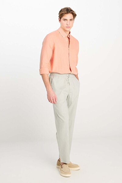 Lee Regular Fit Regular Cut Elastic Waisted Linen Blend Gray Trousers