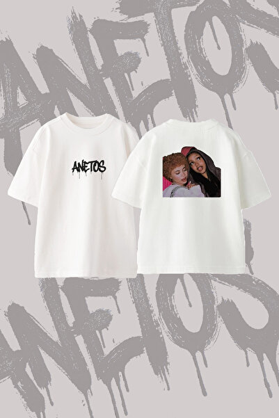 Anetos Ice Spice_6 Μπλουζάκι με στάμπα σε σχέδιο Oversize Crew Neck Λευκό