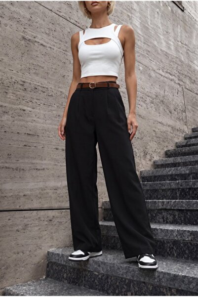 BİKELİFE Γυναικείο παντελόνι Palazzo με ζώνη, oversized, με ελαστική μέση