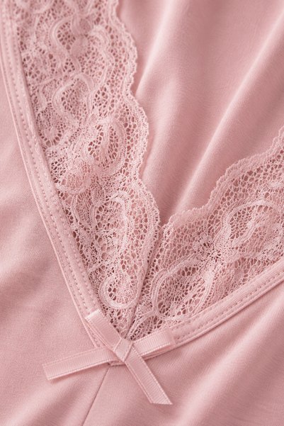 ESLEMCE Bamboo Viscose Fabric V Lace Collar Detailed Flared Dress