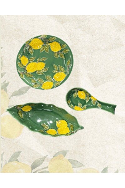 Twinkle Amalfi Garden Limon Desenli Yaprak Model Derin Kayık Salata Tabağı Yeşil 37 cm