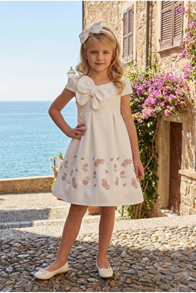 Pamina Girl's Evening Dress Floral Embroidery Big Bow Jacquard Dress and Head...