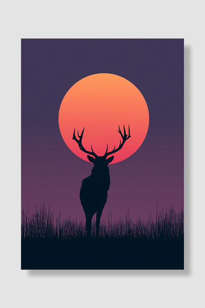 Luna Marissa Poster cu cerb Cer mov Lună portocalie și siluetă de cerb Decor ...