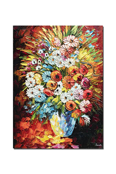 artnova Ръчно рисувана картина на ваза с многоцветни цветя, Икебана, 70x50см ...