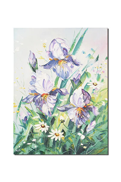 artnova Ръчно рисувана картина с ириси и маргаритки, 70x50 см, маслена върху ...