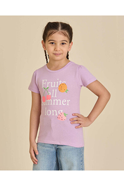 REDTAG Girls Lilac Fruit Graphic T-Shirt