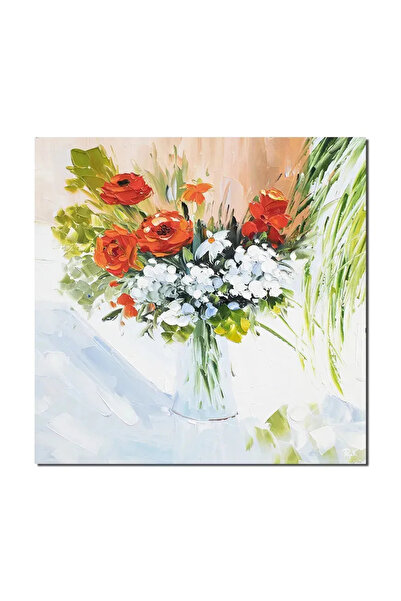 artnova Ръчно рисувана картина, Флорална аранжировка с ефект на нож, 60x60см ...