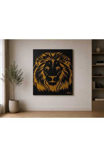 Parlak Gold Aslan Portre Dokulu Tablo