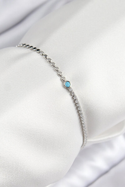 ARMÜZ Brass Zircon Stone Bead Model Crushed Chain Silver Color Women's Bracelet