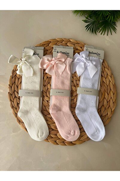 Moonic Kids Kız Bebek Kurdela Detaylı Çorap Tekli Krem