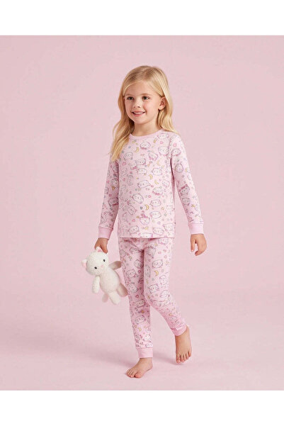 REDTAG Girls Pink Cat Print Pajama Set