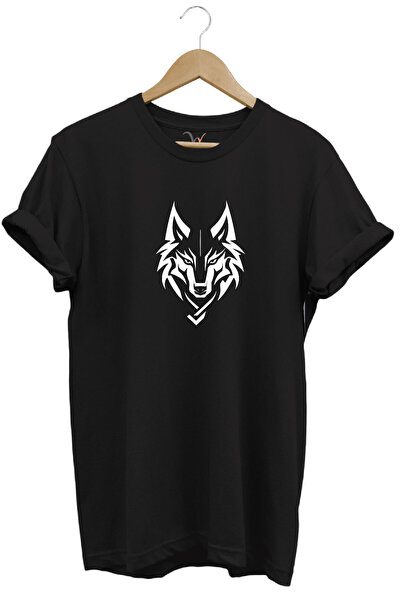 ZOKAWEAR Μαύρο μπλουζάκι με λαιμόκοψη με στάμπα Bozkurt Turkish Wolf 100% βαμ...