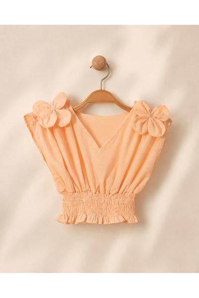 BENBİLGE Girl's 3D Flower Detailed V-Neck Gipeli Shorts Set