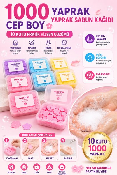 Hane Dostu 1000 Yaprak Cep Boy Yaprak Sabun Kağıdı 10 Kutu Taşınabilir Mini P...