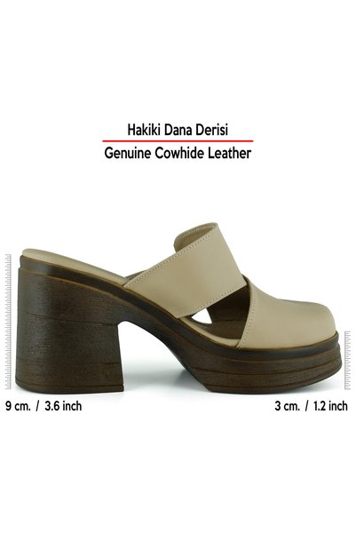 Erkan Saçmacı Gwen Mink Genuine Calfskin Asymmetrical Toe Cross-Strapped Thick Platform Heeled Slippers
