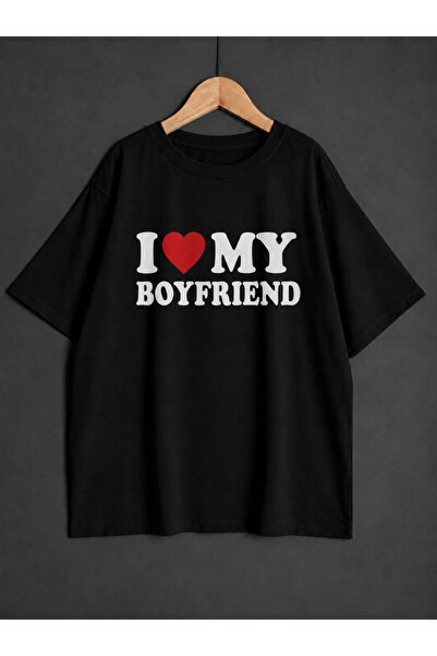 ZİYMO I Love My Boyfri̇end/Gi̇rlfri̇end Printed Oversized T-Shirt