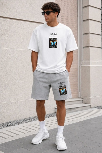 orwen life est. 2022 Unisex Oversize Printed T-Shirt Gray Shorts 2-Piece Set ...