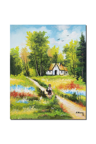 artnova Tablou tarancuta pe carare pictat manual, Amintiri din copilarie, 50x...