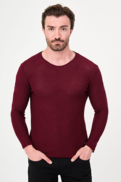 Mcr Lase Slim Fit Crew Neck Long Sleeve Men's Knitwear Claret Red - 11156.18Y