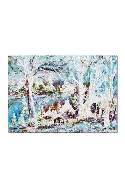 artnova Ръчно рисувана картина, Зимен пейзаж, стилизиран, 35x25см акрил върху...