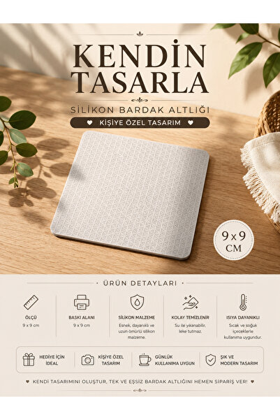 cekud tasarım baskı Kişiye Özel Silikon Bardak Altlığı 9x9 cm | Baskılı Kendi...
