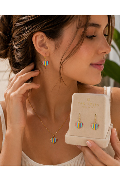 Takıtolia Elite Multi-Colored Heart Figured Colorful Dangle Bijouterie Earrin...