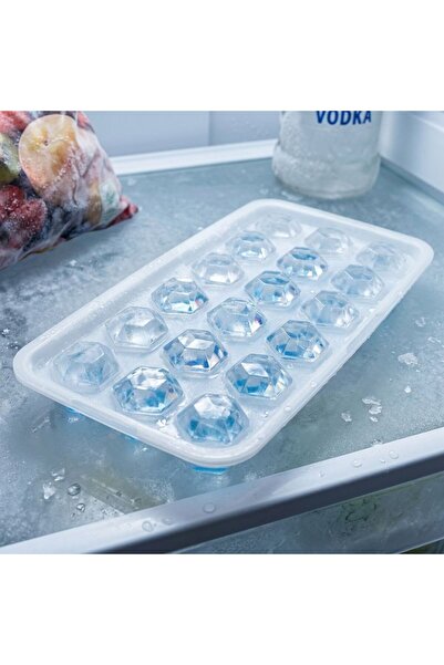 KMT Tavă de gheață plastică cu capac modele diamant 26×12×3 cm, tavă cu 15 ca...