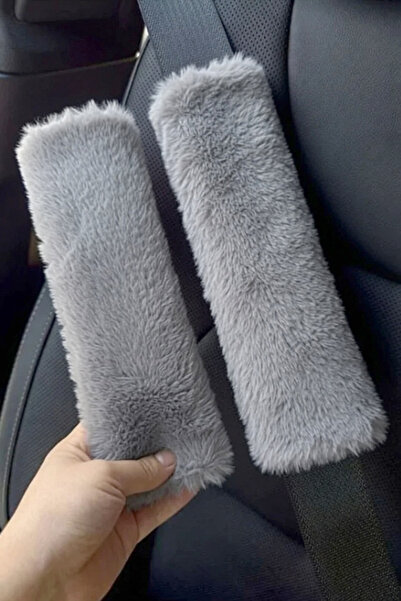 Bundeba 2 Adet Peluş Gri Emniyet Kemeri Kılıfı - Emniyet Kemeri Aksesuarı - K...