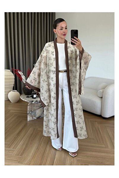 MODA S&S BZLİNE Dal desenli nakış işlemeli kemerli tül kimono
