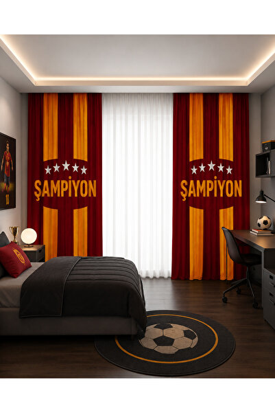 HOMESSA Taraftar Sarı Kırmızı Şampiyon Çift Kanatlı Fon Perde