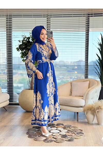 ALANURMODA 4297 Large Shawl Patterned Dress Saks