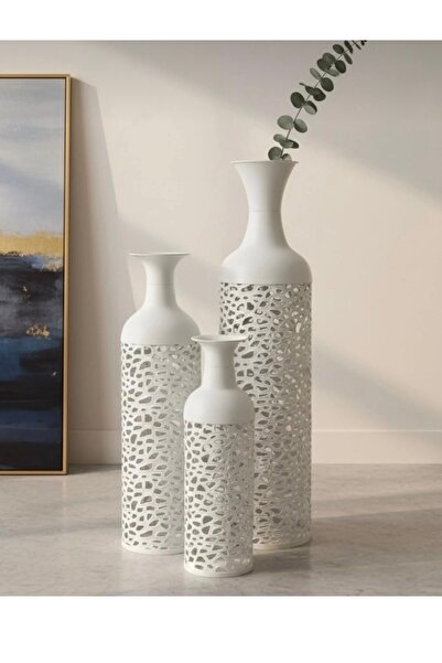 Binshihon Home High Quality Vase Set (Vases), Iron in White Noor Color with E...
