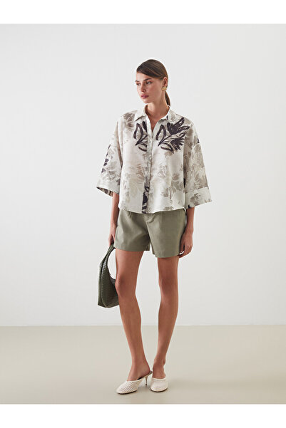 LC Waikiki Green Loose Fit Linen Blend Women's Shorts