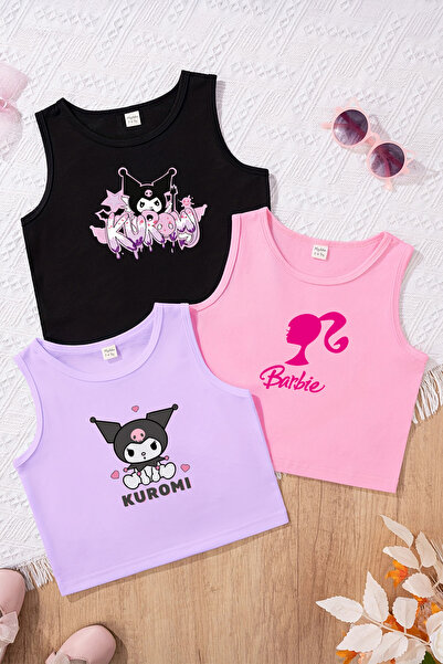 MYADA Tarz Baskılı Kız Çocuk 3'lü Crop Set 23408 22186 23447