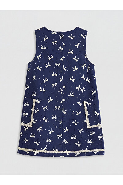 LC Waikiki Crew Neck Bow Printed Girl's Dress