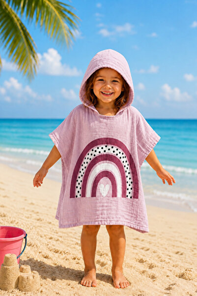 Bellahomeart Organik %100 Pamuk Müslin Kapşonlu Plaj Çocuk Bebek Panço Bornoz