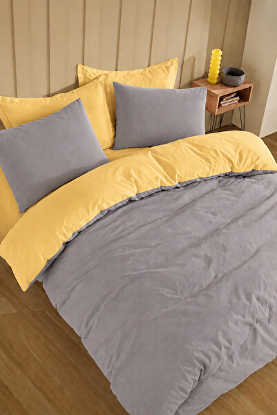 Bellahomeart Double Duvet Cover Set Yellow Gray Patterned Double-Sided