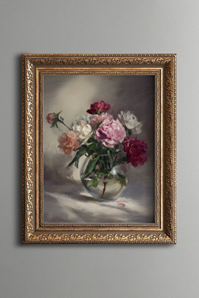 epiqart Colorful Roses in Glass Vase – Vintage Patterned Painting – Thick Model