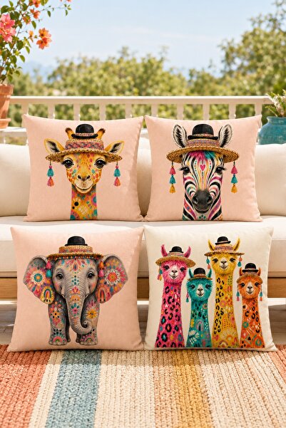 EVPANYA Colorful Mexican Friends Patterned 4-Piece Throw Pillow Cover Set