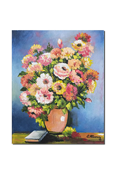 artnova Tablou cu flori si carte pictat manual, Din gradina bunicii, 50x40cm ...