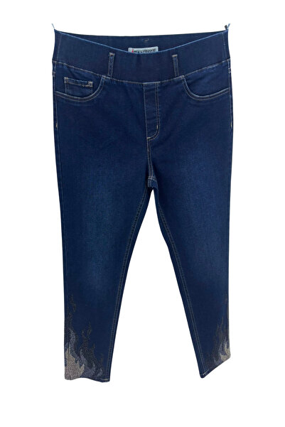 ZANESSİ FASHION Plus Size Stoned Denim Women's Trousers