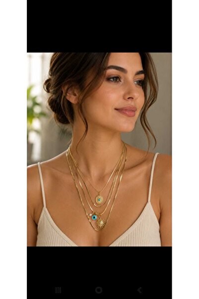 Butik Nazar Boncuklu & Güneş Figürlü Çoklu Kadın Kolye Seti