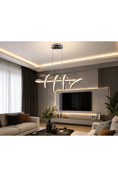 SimaAvize Modern Krom LED Sarkıt Avize - Kumandalı, 3 Renk Aydınlatma, Dahili...