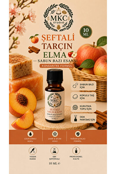 Şeftali & Tarçın & Elma Sabun Bazı Esansı 10 ML – Konsantre Formül – Sabun Bazı, Kokulu Taş, Oda Parfümü ve Kurutma Topu İçin