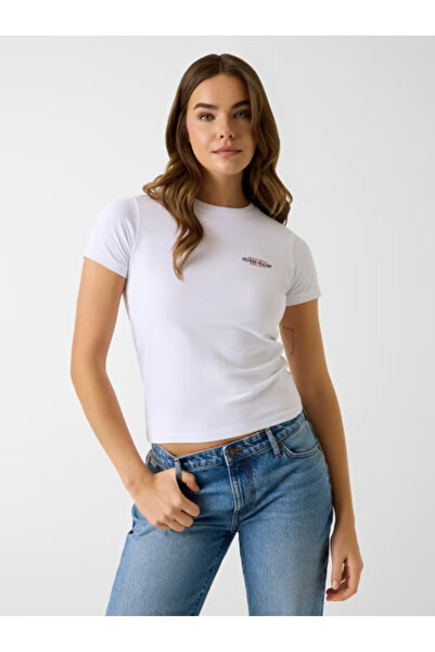 Guess Jeans Γυναικείο λευκό μπλουζάκι Slim Mini American Tradition