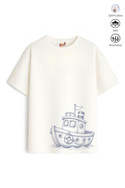 Belya Kids Wear Boy's Oversize Fit Belya Kids Ship Design B10 Cotton T-Shirt